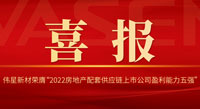 偉星新材榮膺“2022房地產配套供應鏈上市公司盈利能力五強”